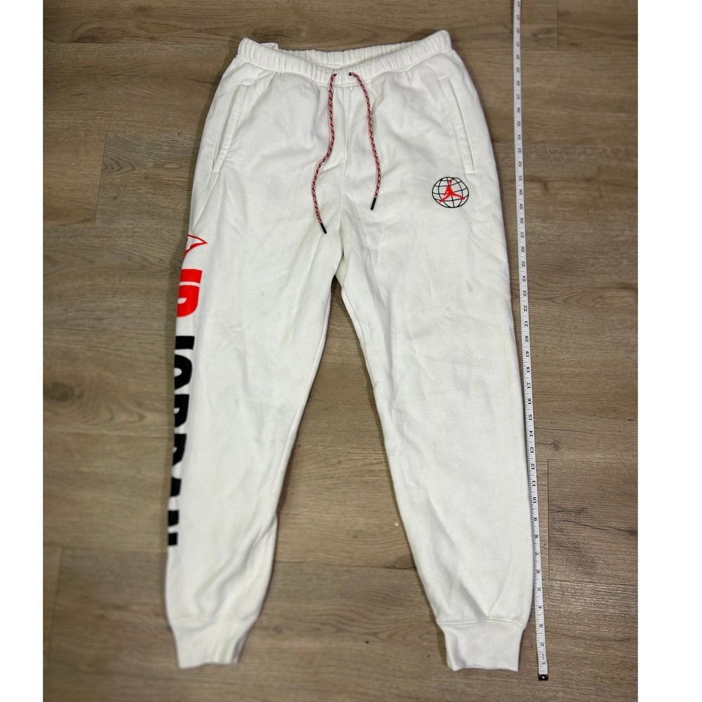 Jordan Fleece Sweatpants White Graphic Logo Mens M